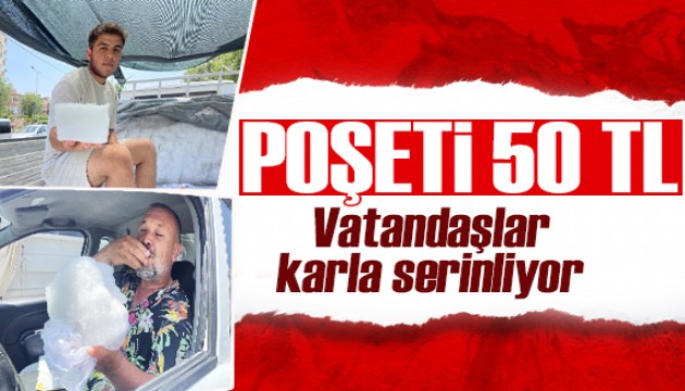 Adana'da Sıcakta vatandaşlar karla serinliyor!