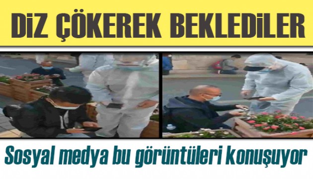 Sosyal medyada tepki topladı!  Diz çökerek beklediler...