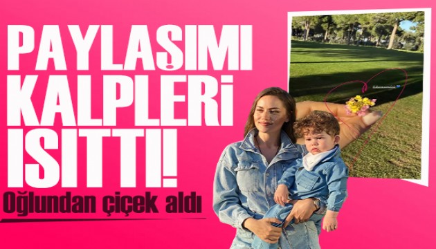 Fahriye Evcen oğlundan çiçek aldı! Paylaşımı kalpleri ısıttı
