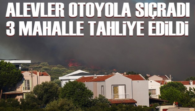 Çeşme'de yangın otoyola sıçradı: 3 mahalle tahliye edildi