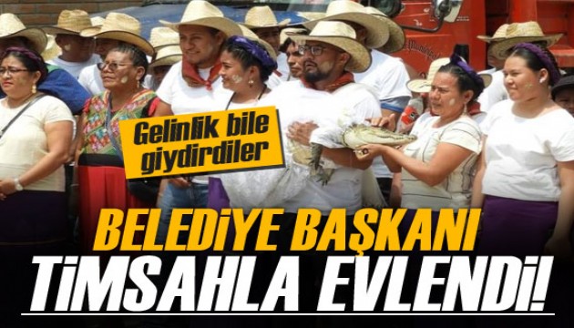 Meksikalı belediye başkanı timsahla evlendi, gelinlik giydirdi, dans etti