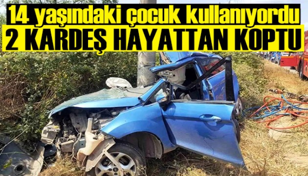 14 yaşındaki çocuğun kullandığı araç direğe saplandı