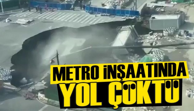 Metro inşaatı güzergahındaki kavşak çöktü