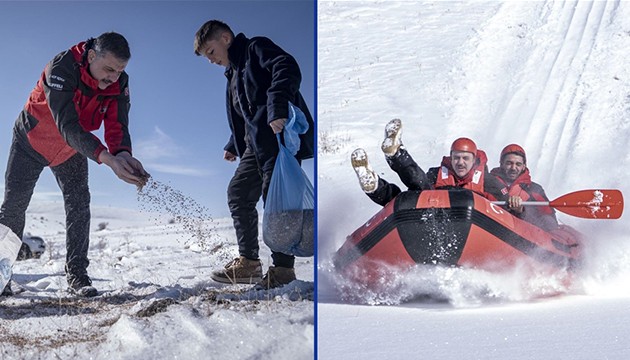 Erzurum'da kar raftingi yapıldı