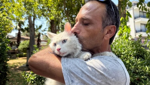 Kayıp kedisini bulunca gözyaşlarına boğuldu