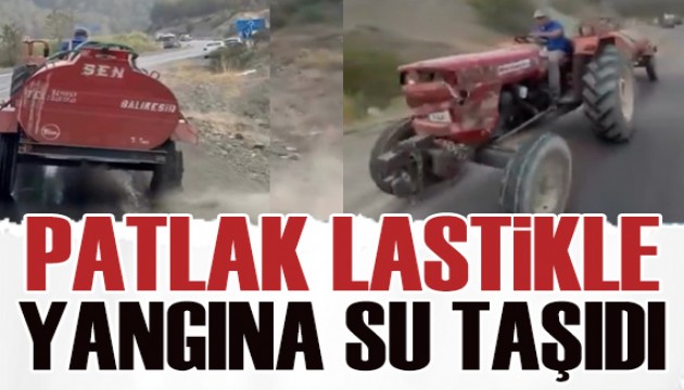 Patlak lastiği ile yangına su yetiştiren Ramazan Amca'nın lastiği onarıldı