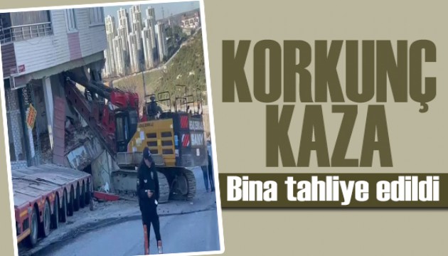 Tırın çarptığı bina tahliye edildi